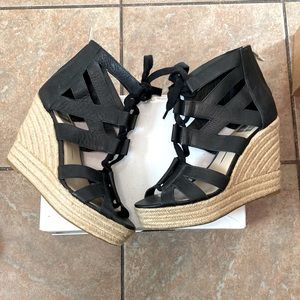 Dolce Vita platform wedge espadrilles. Black leather. Size 8. New without box